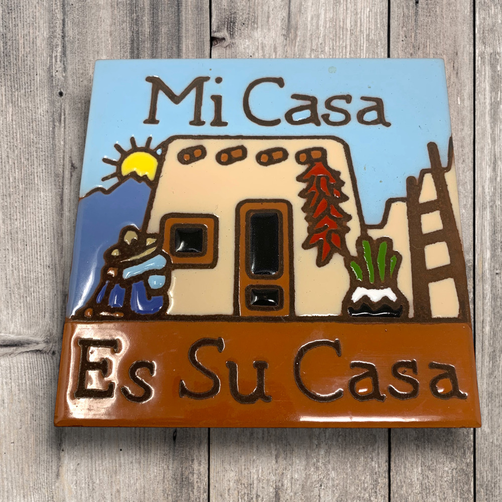 Vtg Earthtones Mi Casa es Su Casa New Mexico Ceramic Art Tile Trivet Southwest